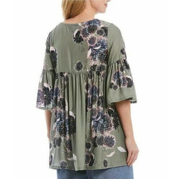 Bryn Walker Diego Tunic Size Medium Floral Print Bell Sleeve Green Sz M New - Picture 4 of 13